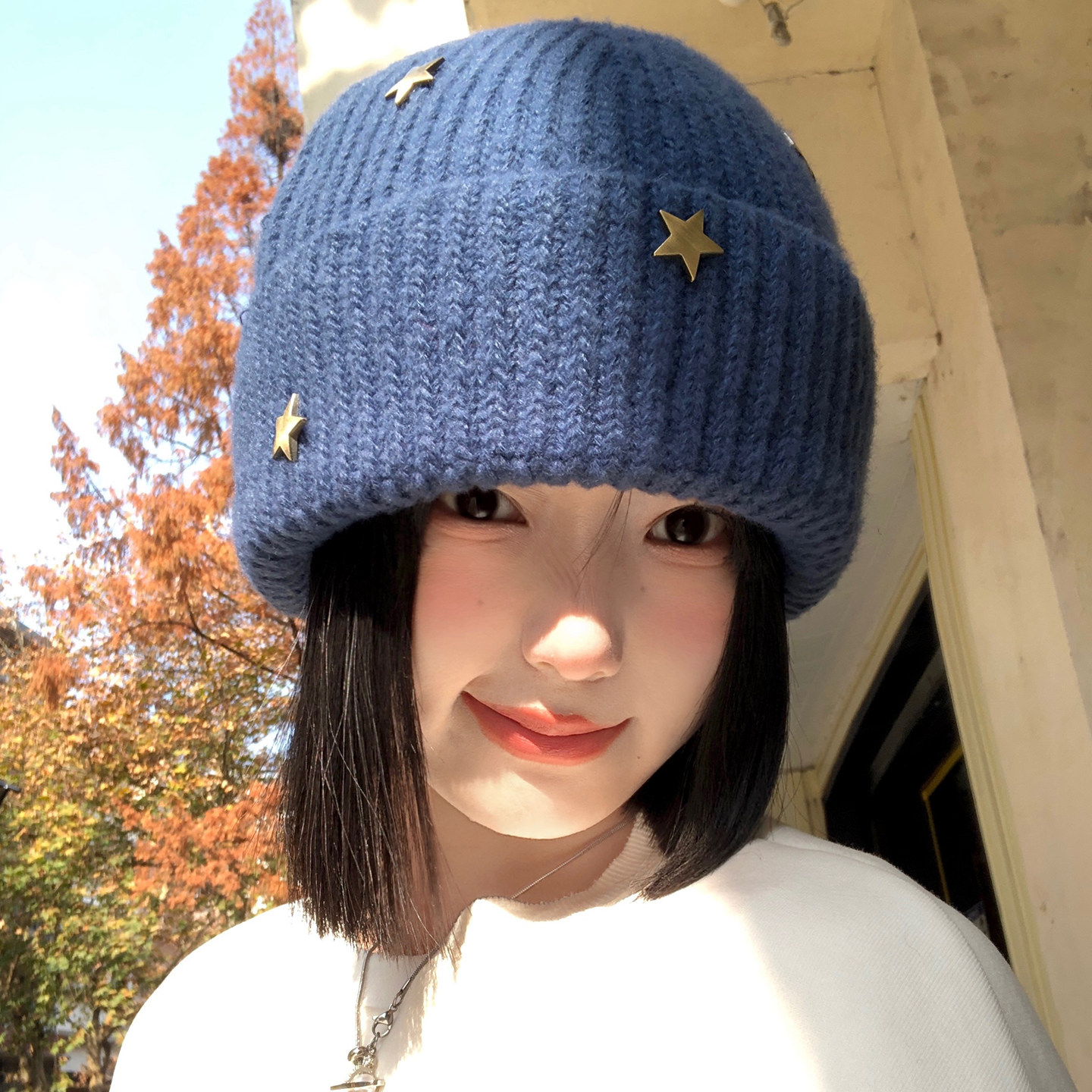 简约复古蓝色星星针织毛线帽女冬高级感加厚保暖护耳大头围冷帽子,服饰配件/皮带/帽子/围巾,帽子,淘宝优惠券,粉丝福利购,淘宝优惠卷