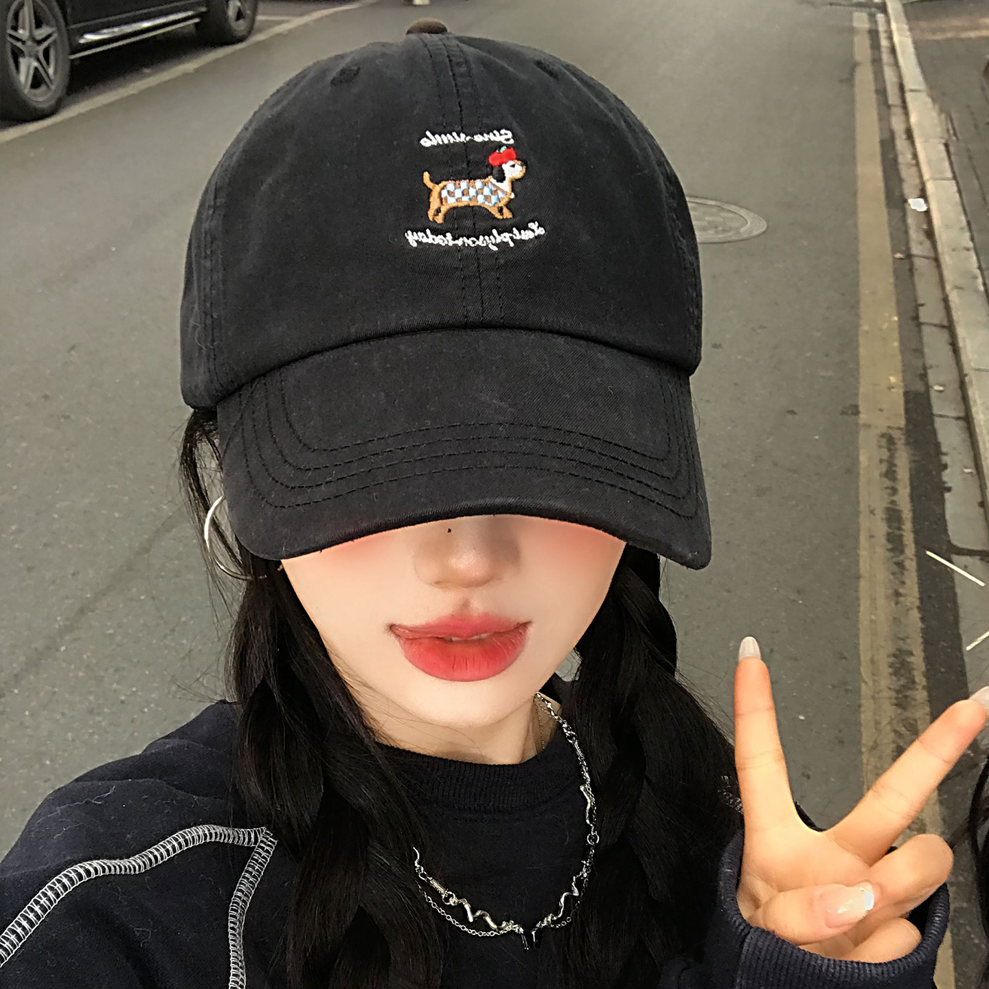 韩版刺绣小狗黑色棒球帽女款大头围宽帽檐大脸显脸加大小鸭舌帽子,服饰配件/皮带/帽子/围巾,帽子,淘宝优惠券,粉丝福利购,淘宝优惠卷