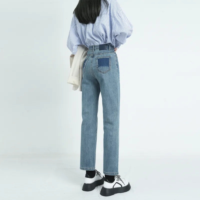 复古直筒牛仔裤女2024秋季新款高腰显瘦小个子宽松修身百搭烟管裤，女装牛仔裤，非凡制衣厂