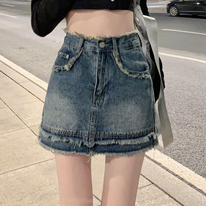 毛边牛仔短裙女设计感夏高腰a字型半身宽松复古小众包臀裙子ins潮，女装半身裙，非凡制衣厂