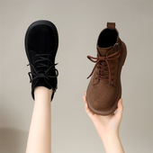 单鞋 复古马丁棉靴女英伦低帮厚底短靴女秋冬圆头美拉德裸靴42大码