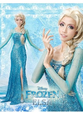 万圣节Frozen冰雪奇缘Elsa连衣裙cosplay公主礼服裙成人艾莎表演