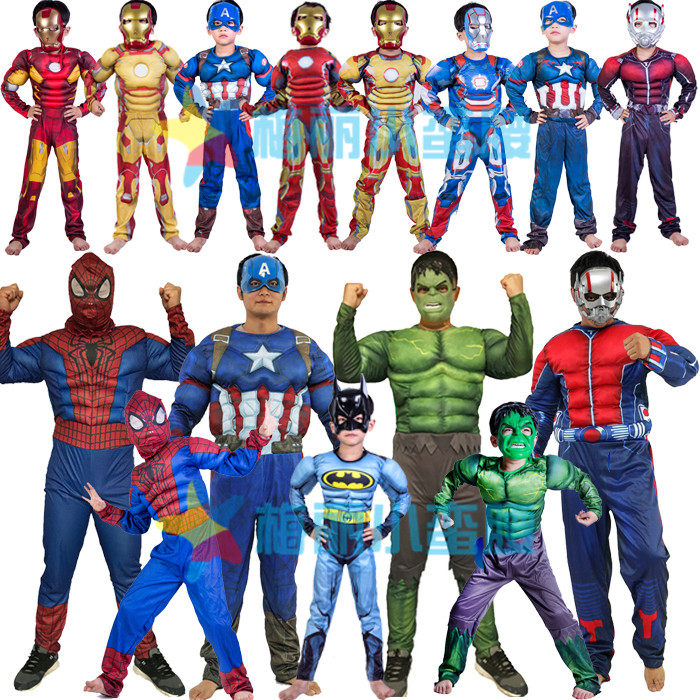 万圣节cos成人超人服装蜘蛛侠蝙蝠侠美国队长肌肉雷神亲子表演服