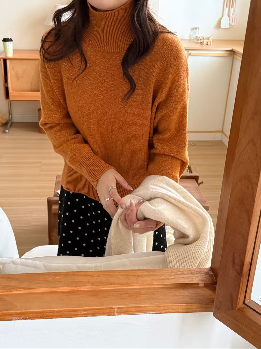 欧洲站2025秋冬新款高领毛衣女宽松慵懒风针织衫百搭羊毛上衣