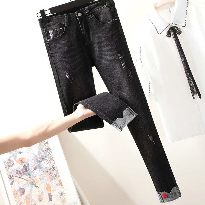 Large Jeans Nine points 2019 new pattern spring clothes Fat sister Elastic force Thin pants Tuicu girl student trousersin the Women's clothing/Boutique , Large size women  category - from Buy2taobao.com to provide professional Taobao agent buy service