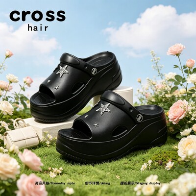 【神秘御姐风】crosshair夏季暗夜星钻沙滩鞋女运动厚底露趾凉鞋