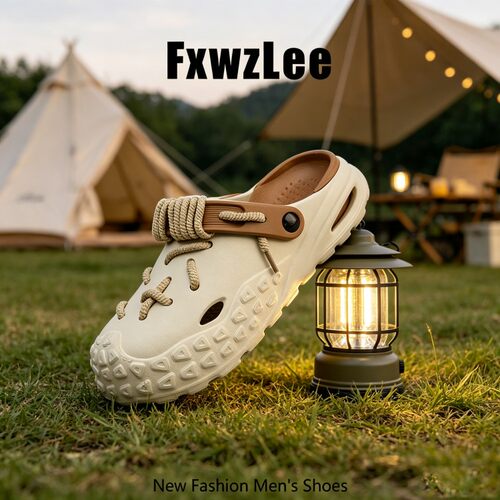 【时尚爆款】FxwzLee2026夏季麻绳绑带洞洞鞋情侣轻便运动凉鞋男