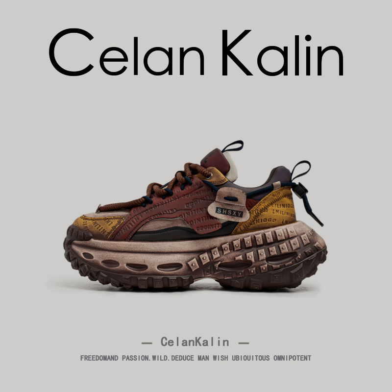 美国CelanKalin做旧老爹鞋男款秋季厚底增高男士休闲运动鞋子男鞋