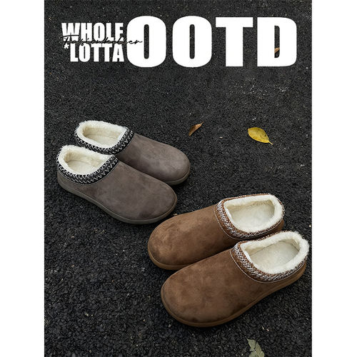 NewRockStarChoppa 冬季勃肯鞋男款加绒保暖懒人一脚蹬软底棉拖鞋