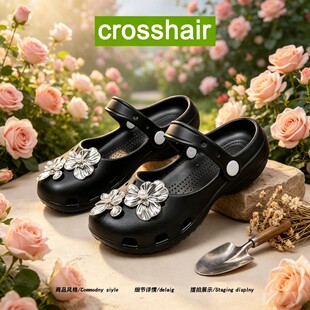 【暗夜花园】crosshair夏季透明花朵洞洞鞋女款玛丽珍芭蕾舞凉鞋
