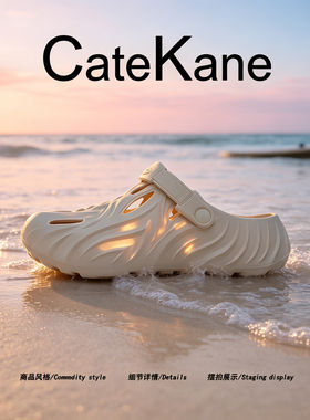 【小众高级感】CateKane2026夏季简约波纹洞洞鞋男款软底包头凉鞋