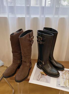VK定制 欧洲站高档头层牛皮粗跟时尚长靴女91-1371