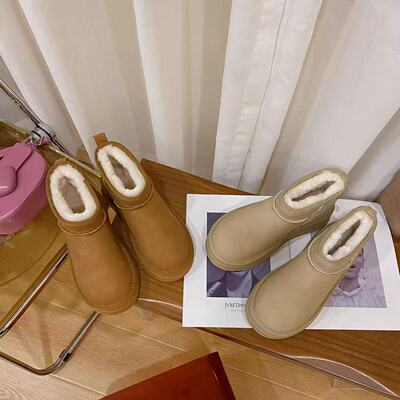 韩版时尚真皮羊毛保暖雪地靴女