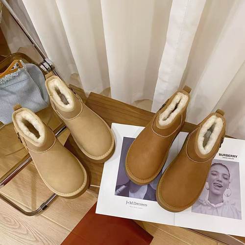 高档头层牛皮粗跟时尚短靴女