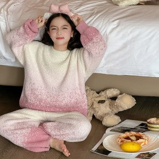 女童珊瑚绒睡衣套装 加厚公主保暖家居服秋冬半边绒可外穿 2025新款