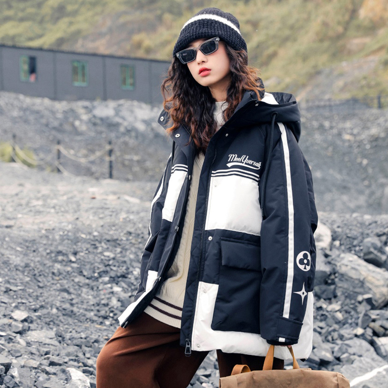 女大童中长款羽绒服宽松2025年新款高中生连帽90白鸭绒青少年外套