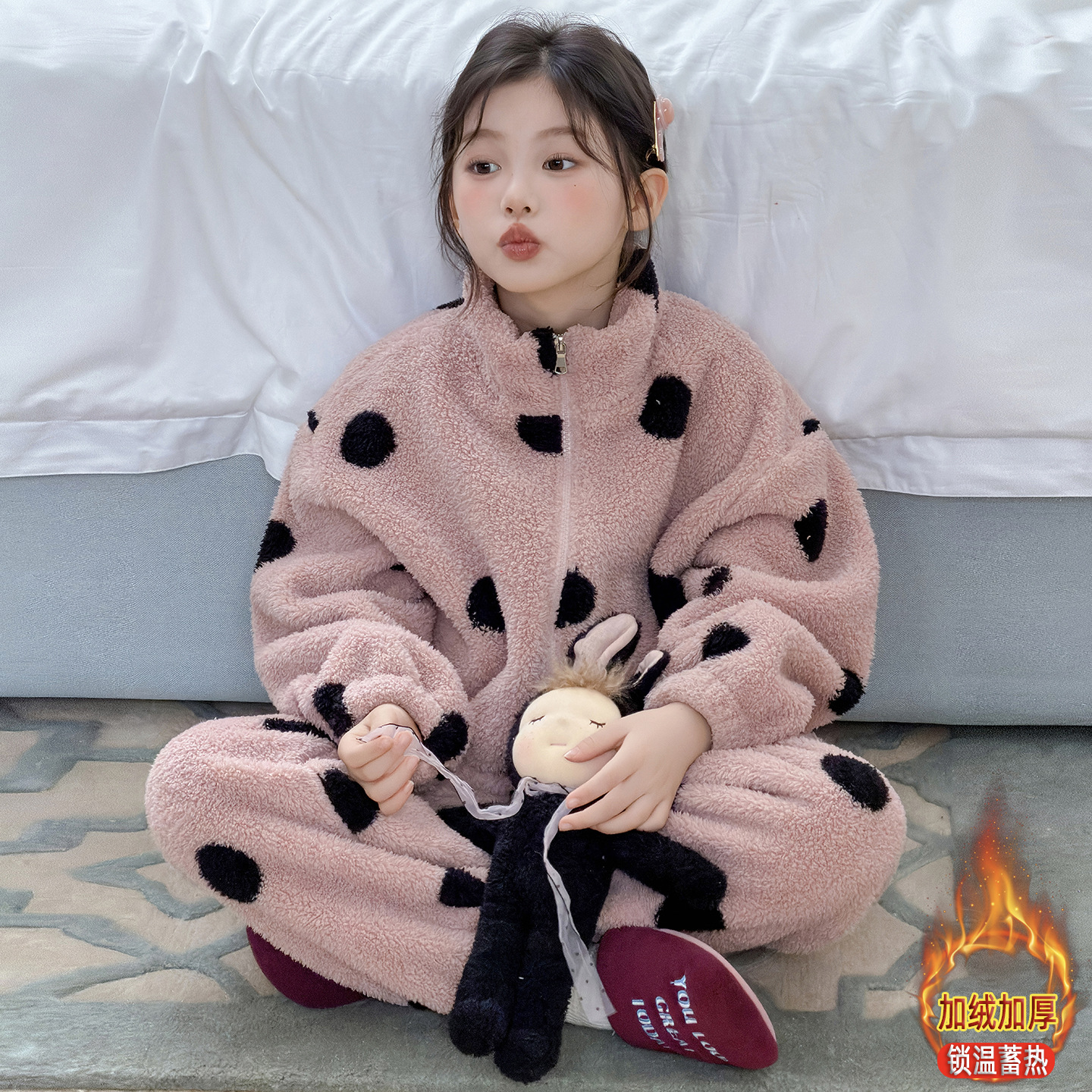 儿童法兰绒睡衣2025新款女童女孩珊瑚绒加厚保暖家居服大童套装冬