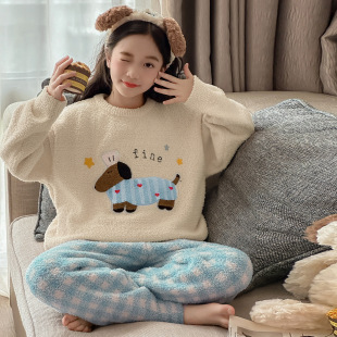 睡衣女童秋冬季 2025半边绒加绒加厚学生可爱保暖ins风家居服套装