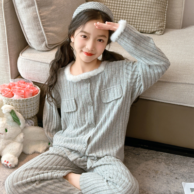 睡衣女款2025新款高级感轻奢风初中生女孩秋季家居服女童德绒套装