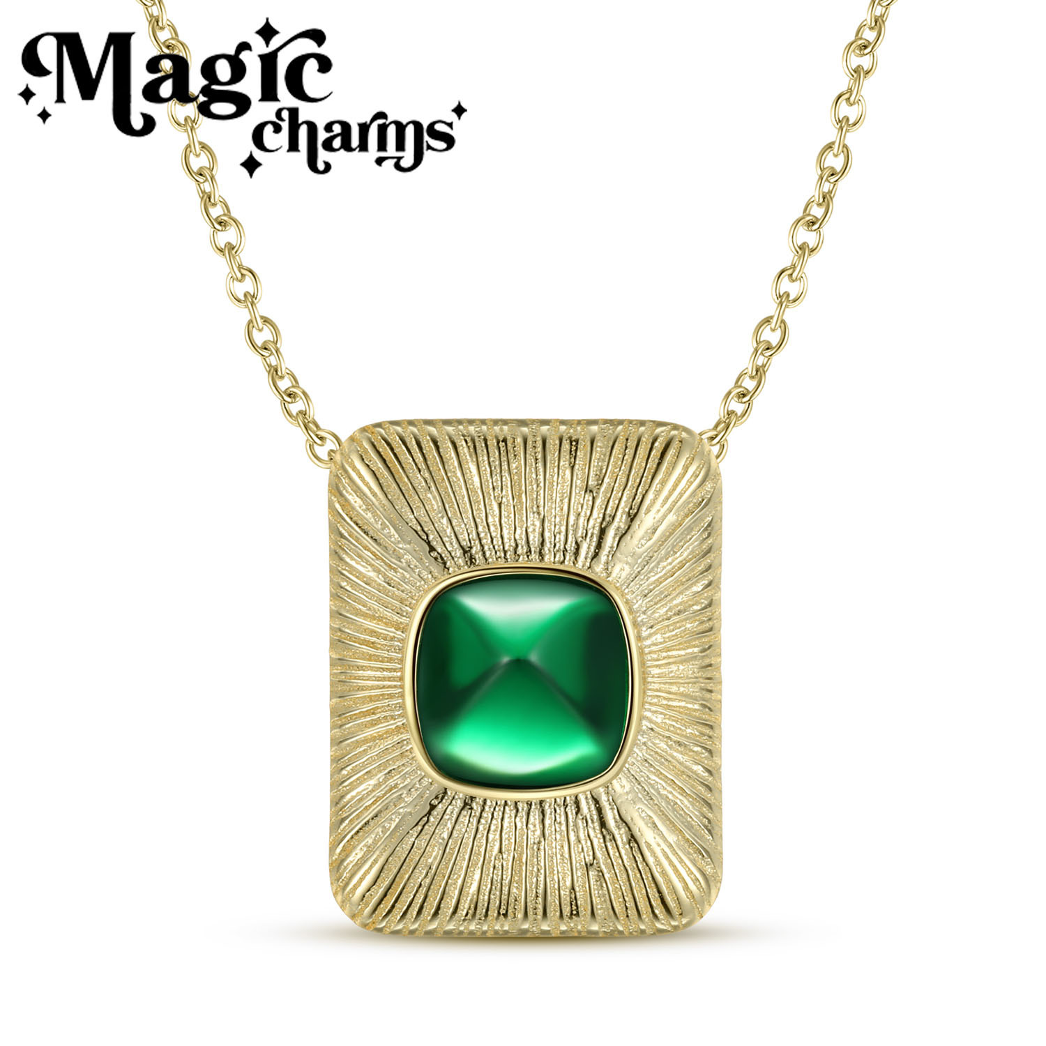 复古轻奢几何S925电镀14K镶嵌糖塔绿纳米高碳钻拉丝项链跨境货源