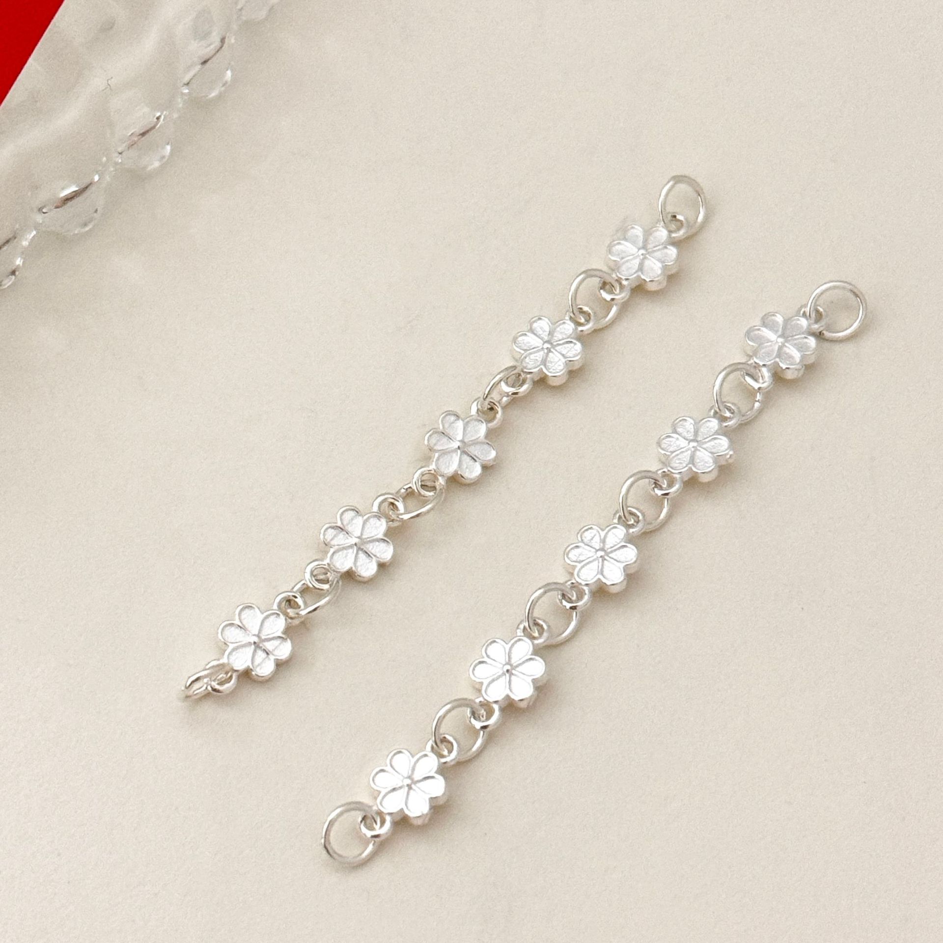 小清新亮银花瓣小花连接链 s999足银饰品配件手工DIY手链手绳编绳