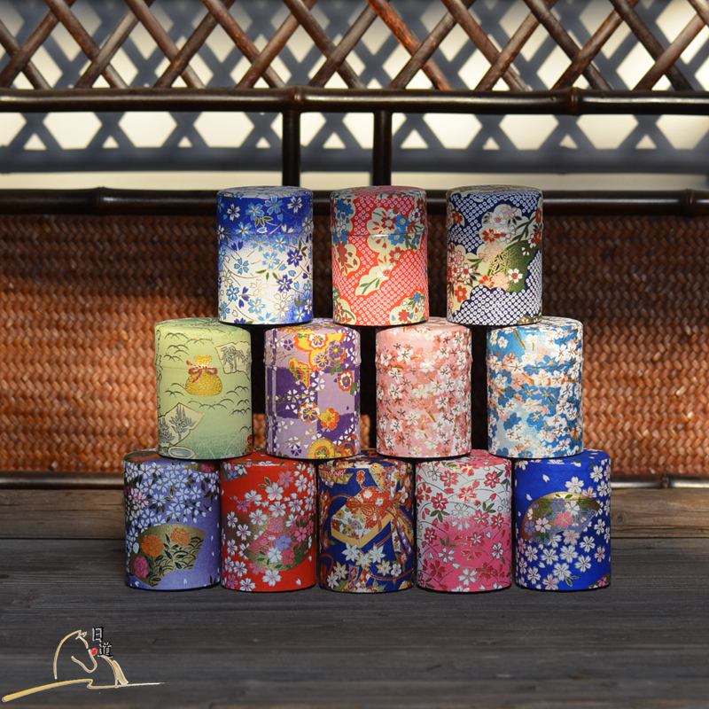 抹茶罐 日本进口密封罐 储存抹茶茶叶罐马口铁茶罐 手工贴纸铁盒