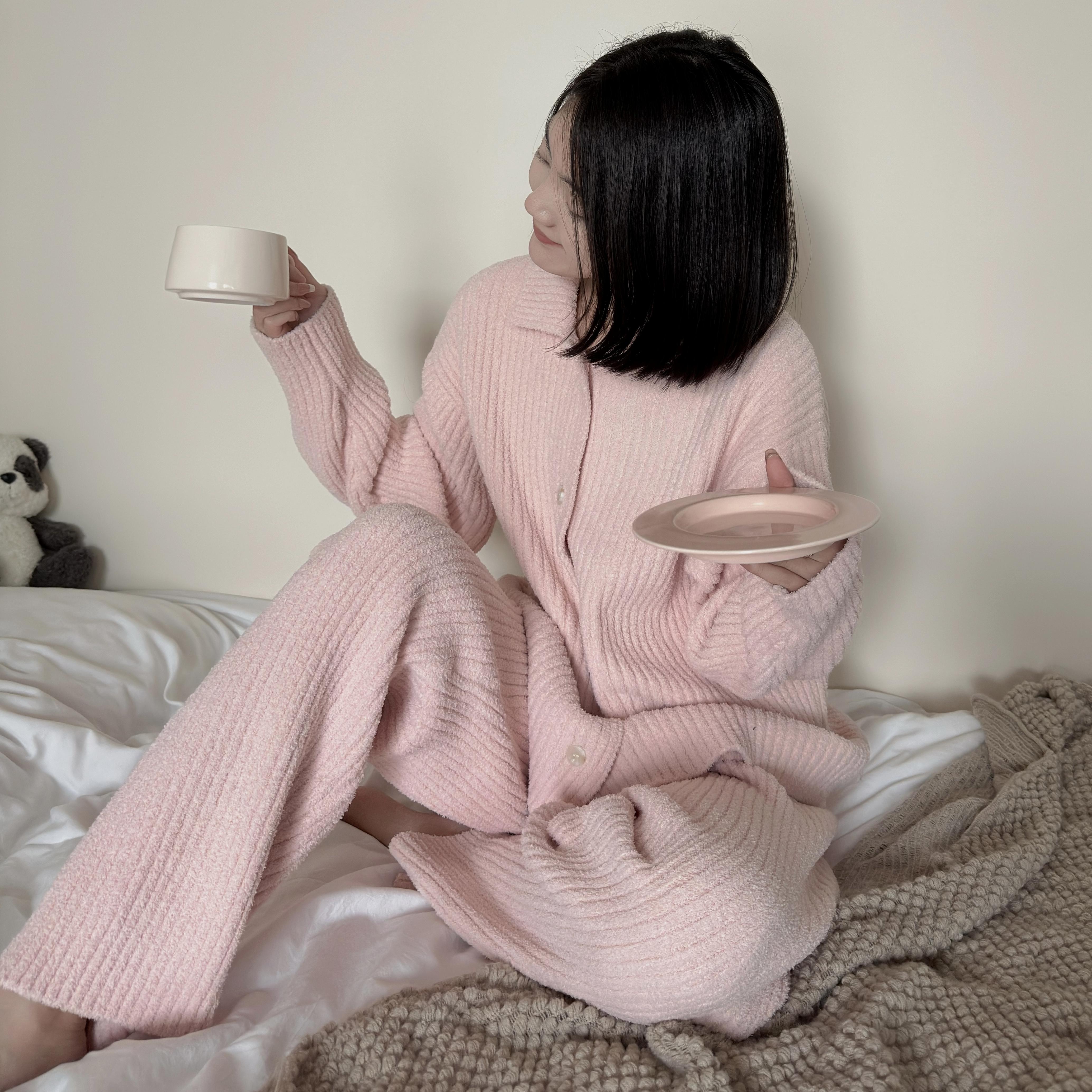 坑条边半边绒家居服秋冬新款睡衣套装可外穿·KL24-044显瘦宽松