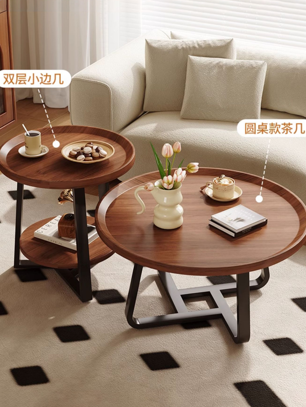 小茶几沙发边几边柜圆桌子简易家用移动床头桌小户型木桌迷你置物