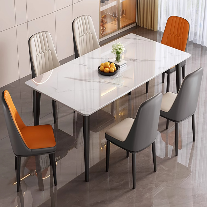 岩板餐桌轻奢现代简约家用小户型长方形餐厅饭桌北欧风餐桌椅组合
