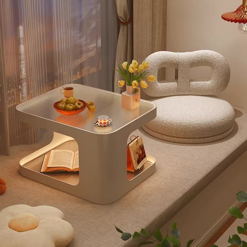 网红透明飘窗茶几简约榻榻米玻璃矮桌卧室窗台床上小桌子家用炕几