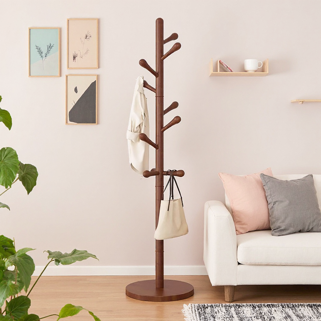 实木衣架落地简易立式榉木挂衣杆