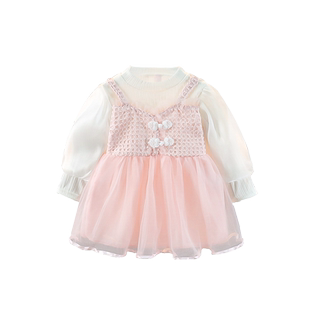 春季女童连衣裙儿童时髦长袖上衣春装宝宝洋气纱裙婴儿春天小裙子