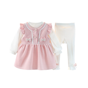 春季女童裙子套装时髦春装宝宝连衣裙三件套小女孩春天衣服儿童潮