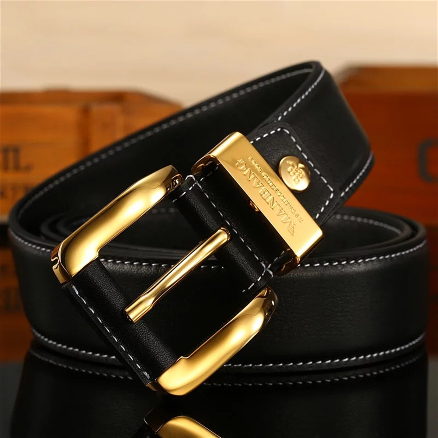 曼邦皮带男款真皮正品男士腰带潮年轻人针扣牛皮休闲护腰针扣裤带