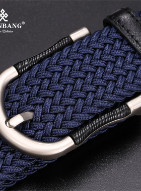 曼邦高尔夫皮带男款潮流懒人弹力护腰腰带配饰蓝色全孔男士布裤带