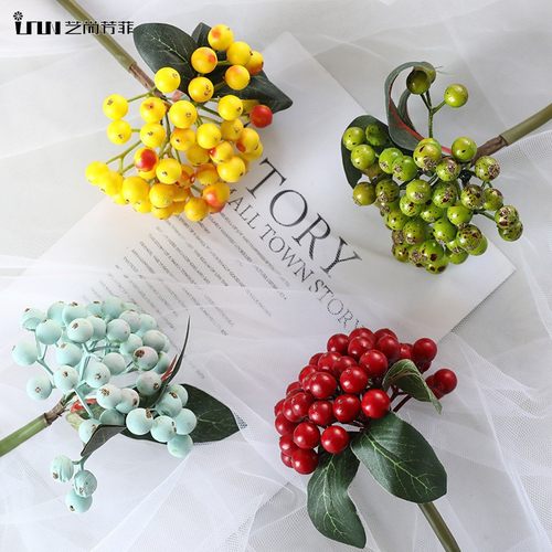 仿真冬青发财果摄影道具花艺摆件