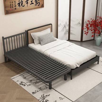 经济型铁艺单人床可升降儿童床拼接床带储物护栏中式可拆卸铁床