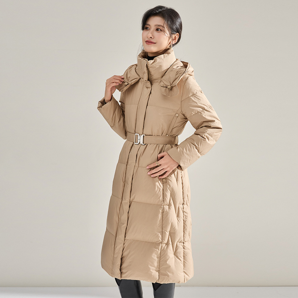 薇珞蘭VELORA冬王炸款白鸭绒收腰羽绒服梨形显瘦双拉链连帽长外套