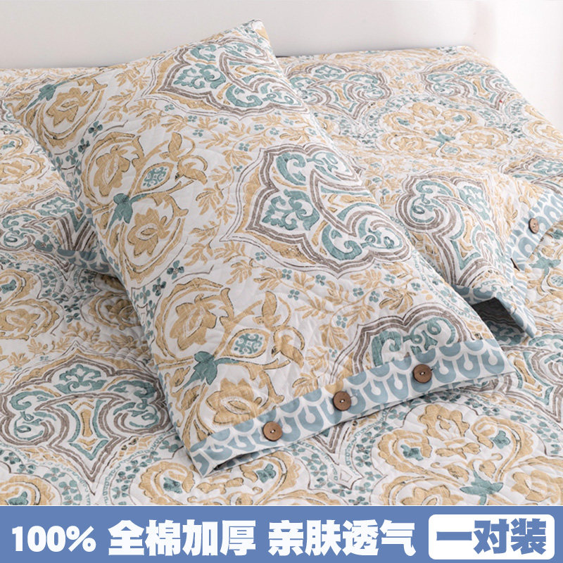全棉夹棉纽扣款防滑枕头套