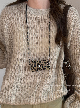 咖色豹纹信封长款项链