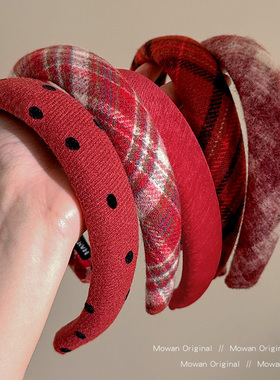 过年红色波点格纹发箍女2026新款高级感洋气时尚头箍日常外戴发饰