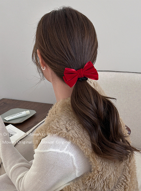 新年红色蝴蝶结高弹力发绳女高级感丸子头扎发头绳高端头花发饰品