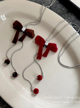 韩系丝绒蝴蝶结小众项链