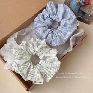 韩系条纹高弹力大肠发圈女高级感丸子头盘发绳头饰高马尾头绳发饰