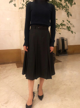 日单白富美品牌all*r ev*lle100%羊毛材质暗格纹通勤风女士半裙伞
