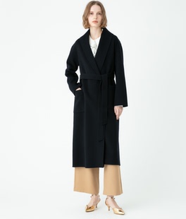 羊毛羊绒混纺青果领长款 官网新款 腰带大衣 lle 日单外贸allu