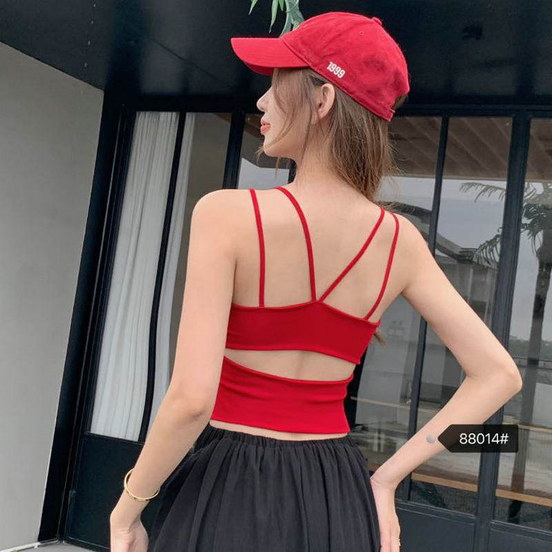 新款吊带背心内搭带胸垫打底外穿美背背心辣妹后背镂空美背吊带