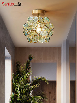 全铜玄关小吸顶灯过道灯北欧轻奢创意LED走廊门厅阳台灯特价 1459