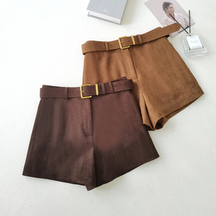 siren风 高腰内搭外穿 进口原生柔滑牛皮绒翻毛皮轻奢秋冬打底短裤