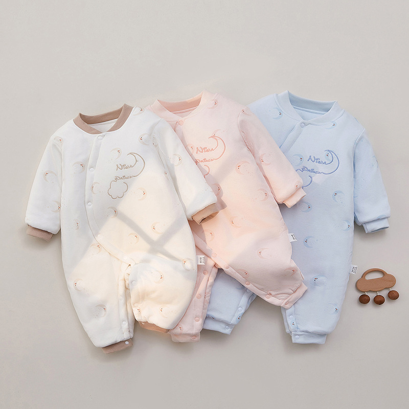 婴儿连体衣秋冬纯棉加厚保暖夹棉哈衣爬服宝宝衣服睡衣新生儿衣服